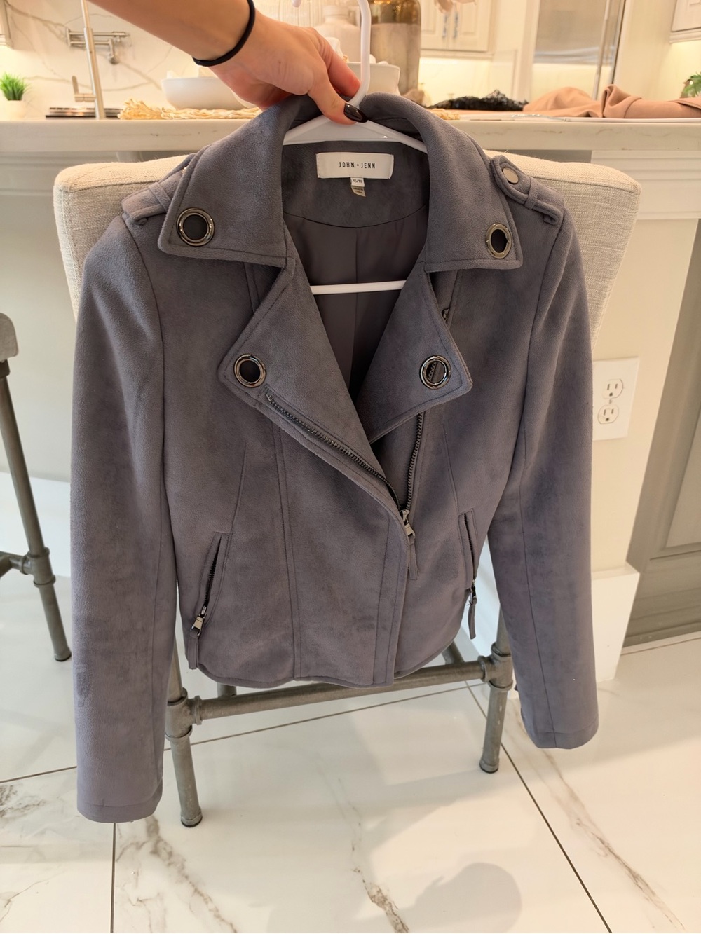 John + Jenn Women's Moto Jacket
Faux Suede Gunmetal Gromet
Detail Casual Size XS